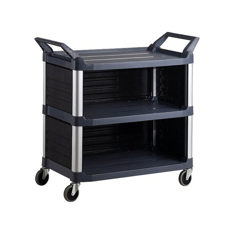 Trust Utility Cart, 3 Tier Service Trolley with 3 Enclosed Sides - RT4023-BLACK